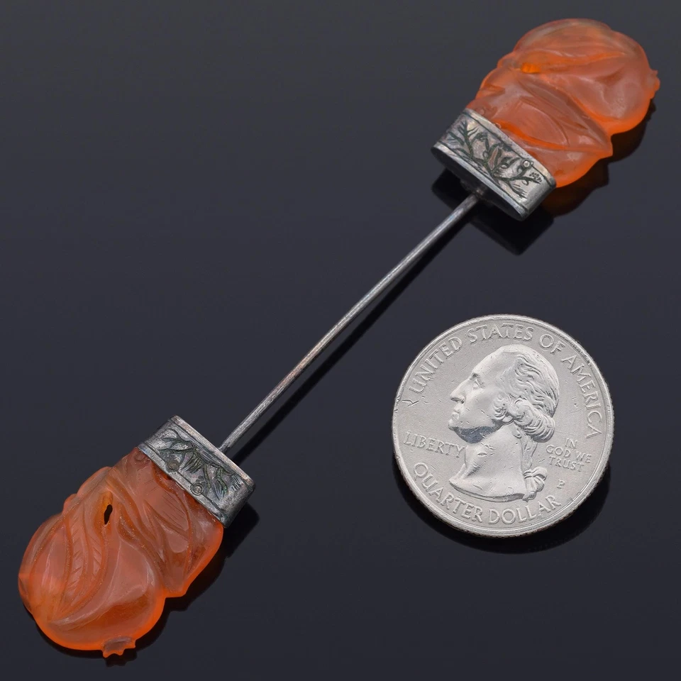 Antiguo pasador de murciélago tallado en cornalina de plata de ley 8,1 G Foto 4 de 4