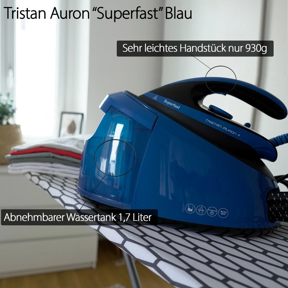 2800 Watt Dampfbügelstation Dampfbügeleisen Bügeleisen blau 6,5 Bar - Bild 2 von 4