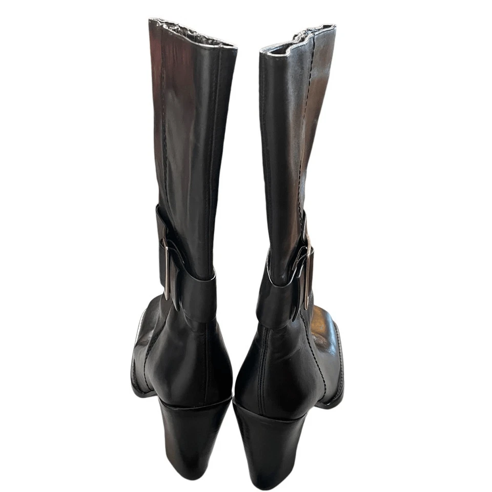 De Colección Y2K Liz Claiborne Mujer Cuero Harington Bota 8.5M Hebilla al Tobillo Tacón Bloque Foto 4 de 4