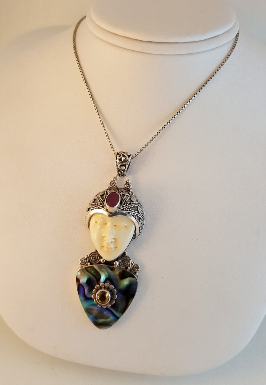 Abalone sterling ruby topaz pendant necklace comp… - image 1