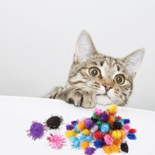 100pcs Sparkle Fluffy Ball Cat Toy Tinsel Pom Poms Glitter Interactive Toy 20mm