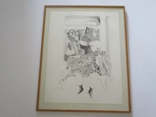 LARGE VINTAGE SURREALIST DRAWING PORTRAIT EXPRESSIONISM MODERNISM PARIS ART 1972