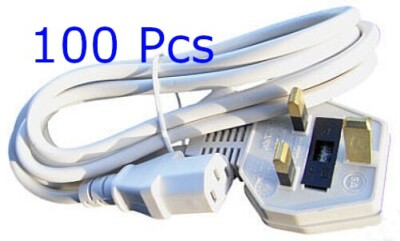 2m UK Beige Netzkabel C13-BS1363G Typ PC Monitor Drucker Wasserkocher 100Stk