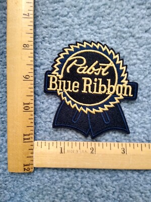 1 DARK PABST BLUE RIBBON BEER IRON ON PATCH   FREE SHIPPING