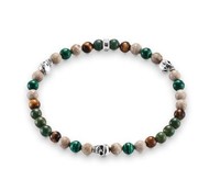 Thomas Sabo Malachite, Tiger‘s Eye, Heliotrope, Jasper & Ss Skull Bracelet Sz:l Thomas Sabo Malachite, Tiger‘s Eye, Heliotrope, Jasper & Ss Skull Bracelet Sz:l