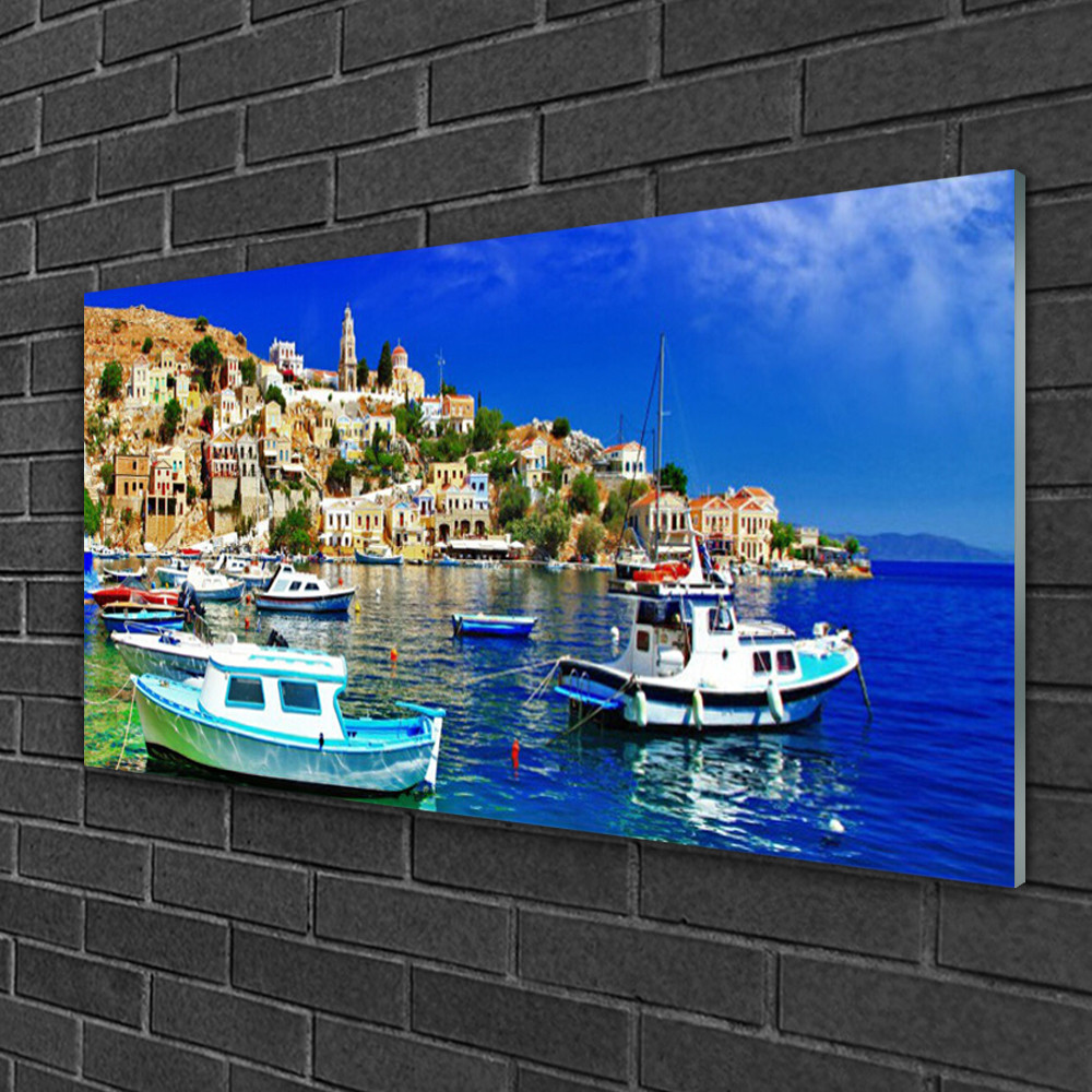 Tableau sur verre 100x50 cm vue mer et bateaux pour sublimer la deco de votre salon