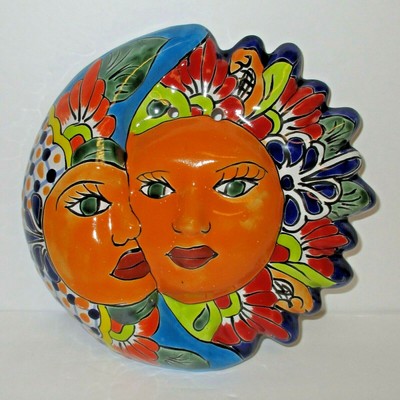 Traditional Folk Art Talavera Pottery Sun Moon Eclipse Wall Art Ebay
