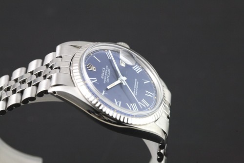 ROLEX MENS DATEJUST 1601 WHITE GOLD& STAINLESS STEEL BLUE ROMAN DIAL WATCH - Picture 4 of 15
