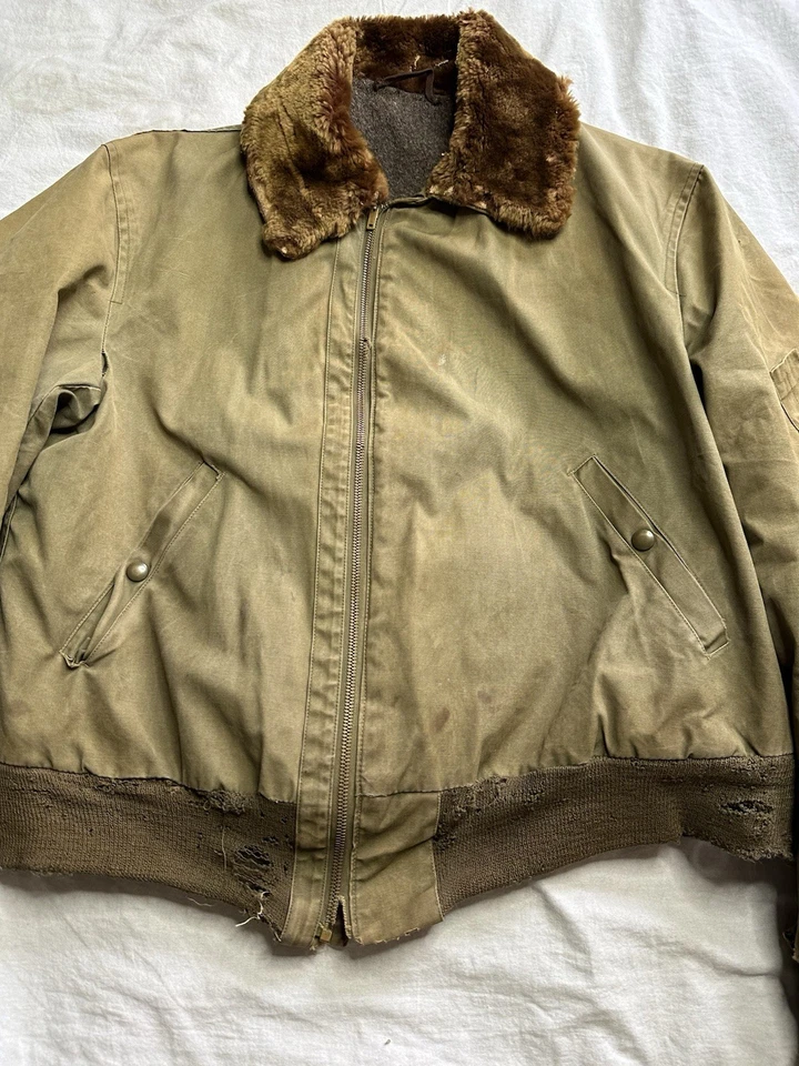 WWII B-15 Flight Jacket Stenciled Frog skin 1940s 40s Large - Image 4 of 4