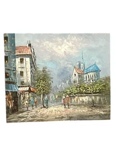 CAROLINE BURNETT PARIS MARKET STREET SCENE LARGE OIL ON CANVAS PAINTING UNFRAMED
