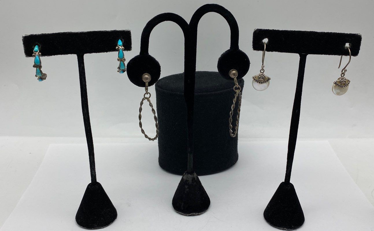 Sterling Silver Assorted Earring Bundle 3pcs 10.6g - image 1