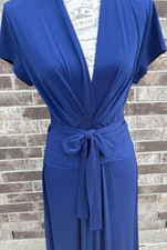 Michael Kors Royal Blue Hi-Low Wrap Maxi Dress Tie Waist Short Sleeve Size - 12