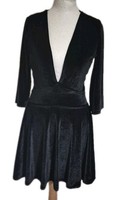 Boohoo Black Velour Velvet Touch Low Cut Mini Dress