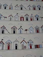 Cotton Fabric Beach Huts Blue Length 292cm Width 140cm New Panama Sewing Craft