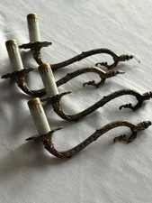 Lot of 4 Vintage  Brass Chandelier Arms Parts W/ 4 Hole Bobeche Included