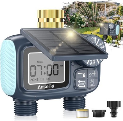 2 Outlet Solar Sprinkler Timer,Brass Inlet Hose Timer Garden Hose,Programmable