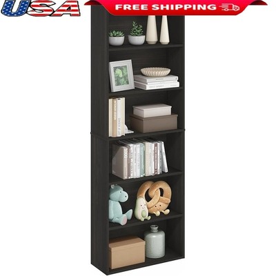 6-Tier Tall Bookcase Heavy Duty Storage Shelves Space Saving Organizer Furniture