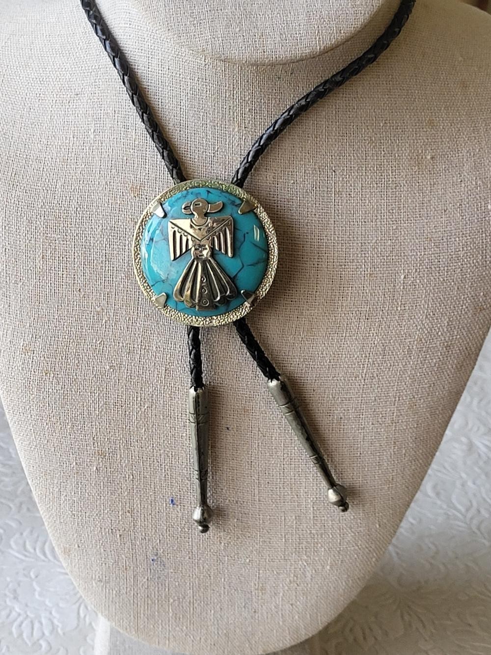 Solid copper with turquoise Thunderbird western n… - image 1