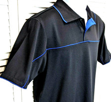 Tasso Elba Black Golf Polo Shirt Performance Coolmax Small Blue piping