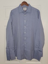 Charles Tyrwhitt Long Sleeve Dress Shirt 17.5 36 Blue White Slim Fit French Cuff