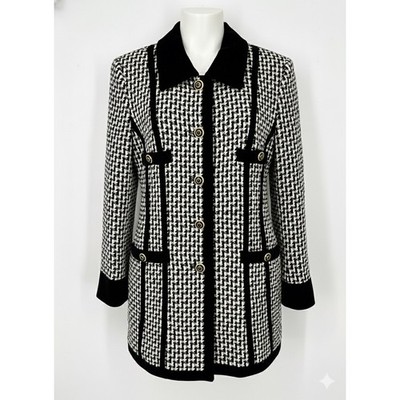 ESCADA by Margaretha Ley Houndstooth Blazer Jacket Tweed Velvet Size 42 NOTES