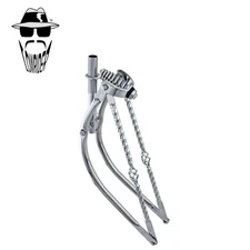 Original Lowrider 26" Bent 1" Chrome Suspension Retro Fork w/Cage Twisted Bars.