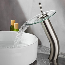 Waterfall Bathroom Faucet Glass Single Handle Solid Brass Basin Lavatory Vessel