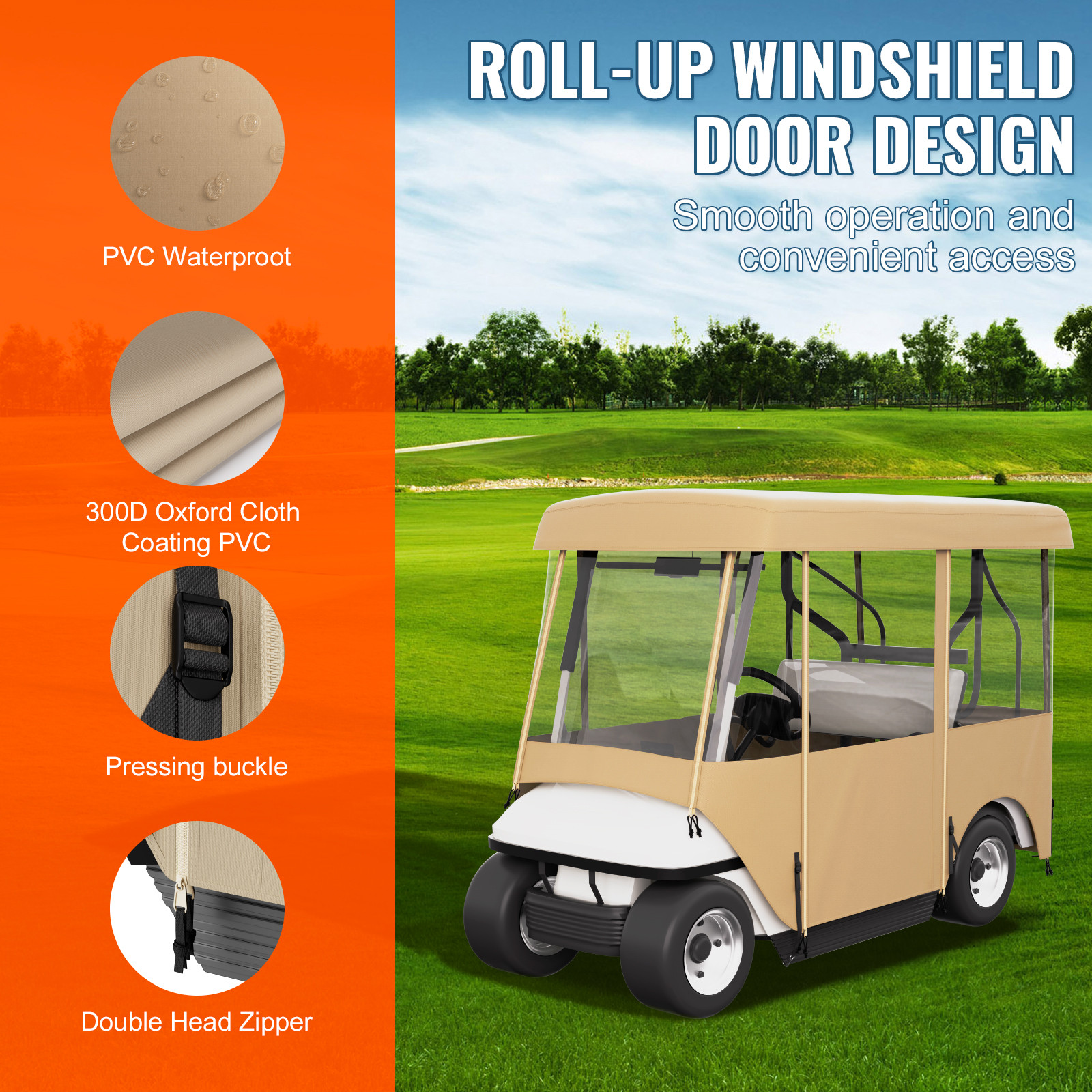 VEVOR 4 Passenger Driving Enclosure Golf Cart Cover Fits EZ GO, Club Car, Yamaha