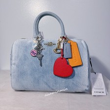 NWT CDY75 Coach Rowan Large Satchel Bag In Loved Denim With Charms Light Indigo