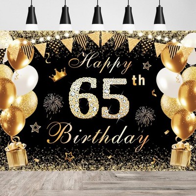65th Birthday Party Decorations,65 Birthday Banner Man Gold Black Partyz...