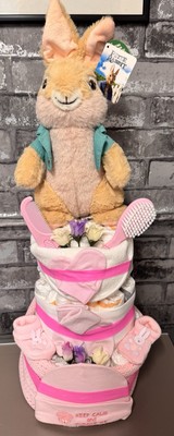 Baby Mädchen Windeltorte Geschenk Babyparty Korb Geschenkset Mama zum Mitbringseln Rosa Neu