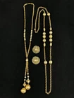 VTG Miriam Haskell Signed Baroque Pearl & Gold Chain Tassel Necklace & Earrings
