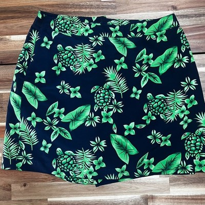EP PRO Women Golf Skort Skirt 10 Blue Green Turtles Leafs Stretch Zipper Button