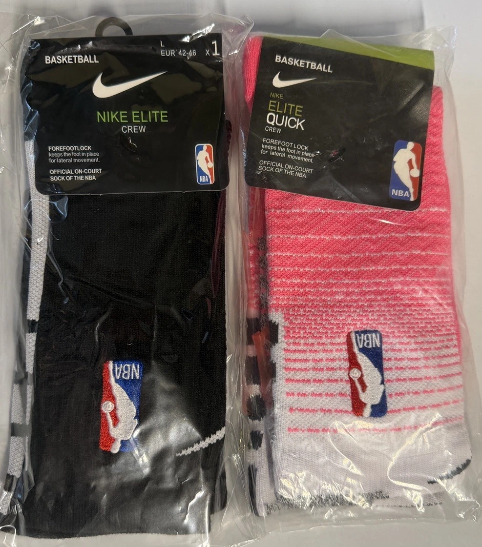 Nike Elite NBA Crew Basketball Socks (Black & Pink) One Pack 2 Pairs L Size!