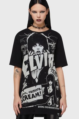 License Elvira Lights Camera Scream T Shirt Womens Crew Neck Goth Alternative
