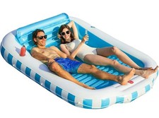 Blue/White Striped Inflatable Pool Lounger Raft Float, Adult Lounge
