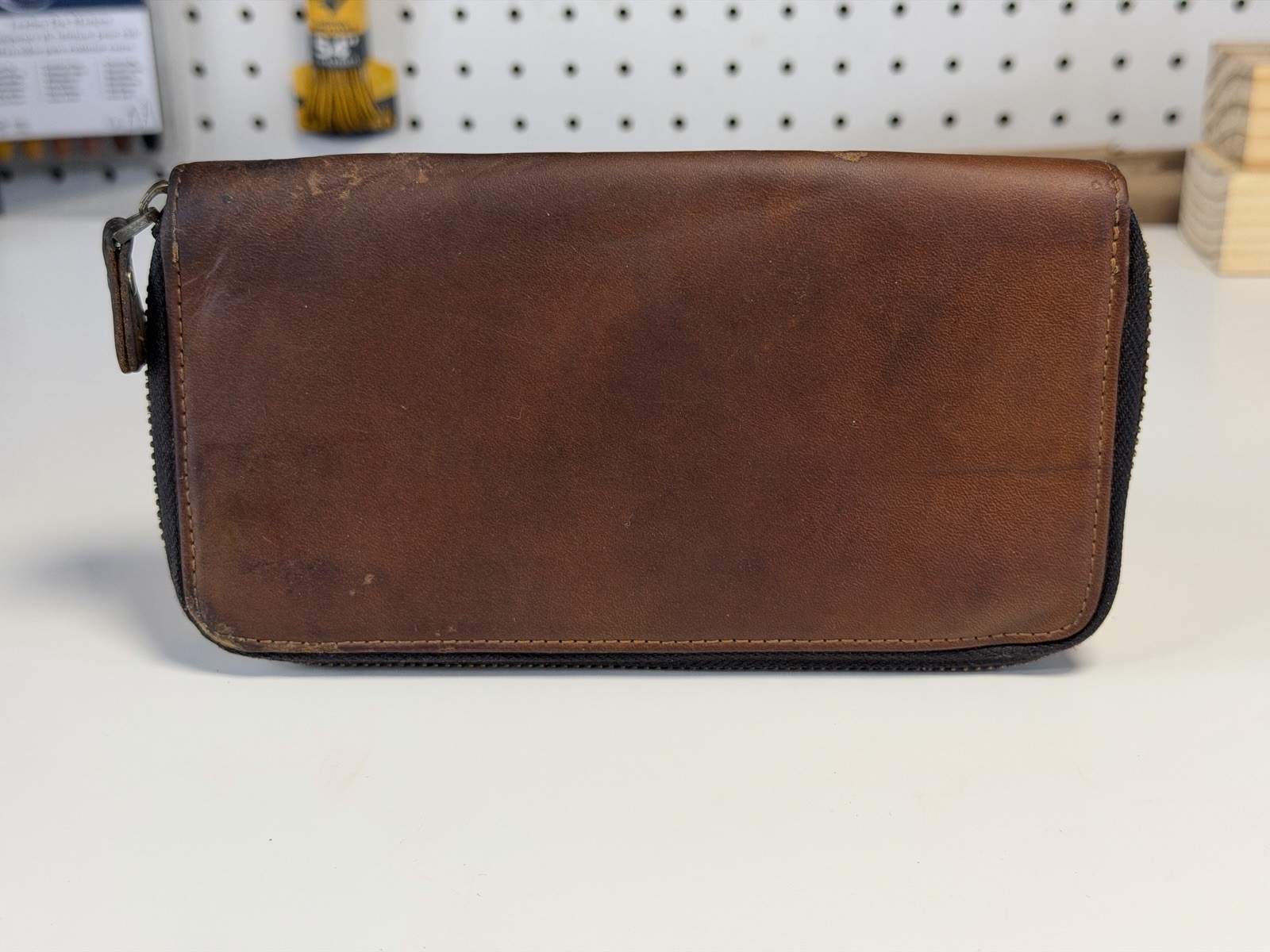 Genuine Leather Zip Around Wallet Brown Organizer Accordion Long Wallet Vintage