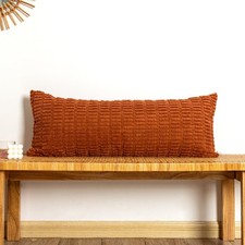 Corduroy Lumbar Pillow Cover 14x36 inch, Rust Decorative Chic Cozy Long Pillo...