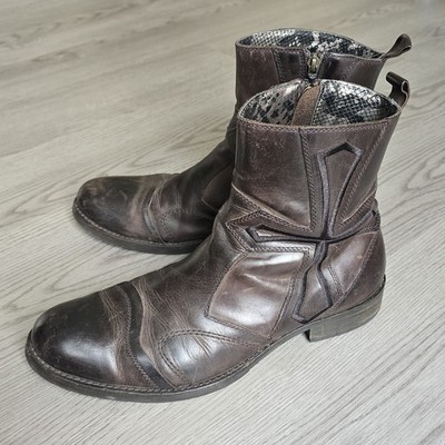 Mark Nason Lounge Men's Cross Leather Boots Chocolate Brown Chrome