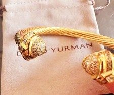 GiftDavldYurman7mm&Cable Cuff w Diamonds& 18KGold bracelet7mm