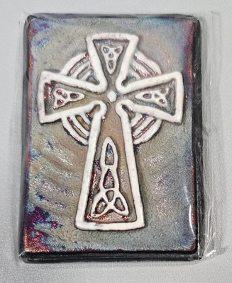 Signed Jeremy Diller Raku Spirit Cross Magnet Handcrafted 2-1/2'' X 2'' NEW  OOAK