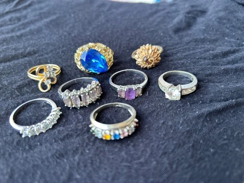 New ListingVintage Lot Of  13 Costume Jewelry Ring Lot Gold Silver Tone Rhinestone Cocktail