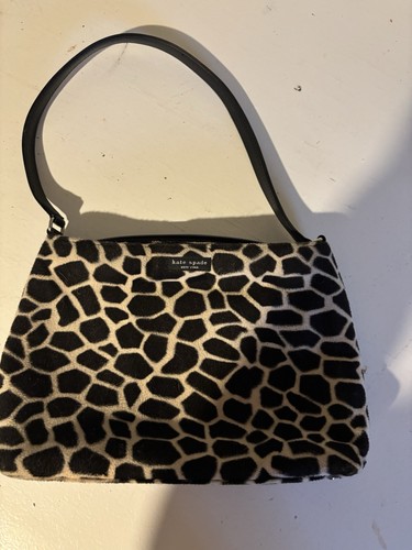 Vintage Kate Spade Leopardenmuster Schultertasche Handtasche Beuteltasche Kunstfell rot innen 