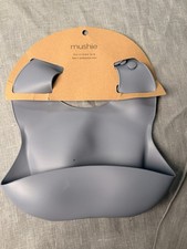 Mushie Silicone Baby Bib Tradewinds Gray Blue Waterproof Adjustable NWT