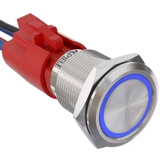 19mm Latching Push Button Switch 12V SPST LED Waterproof Round Self-Locking