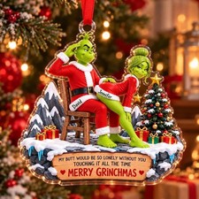 Personalized Grinch Couple Ornament Funny Grinchmas Tree Decor, Couple Holiday