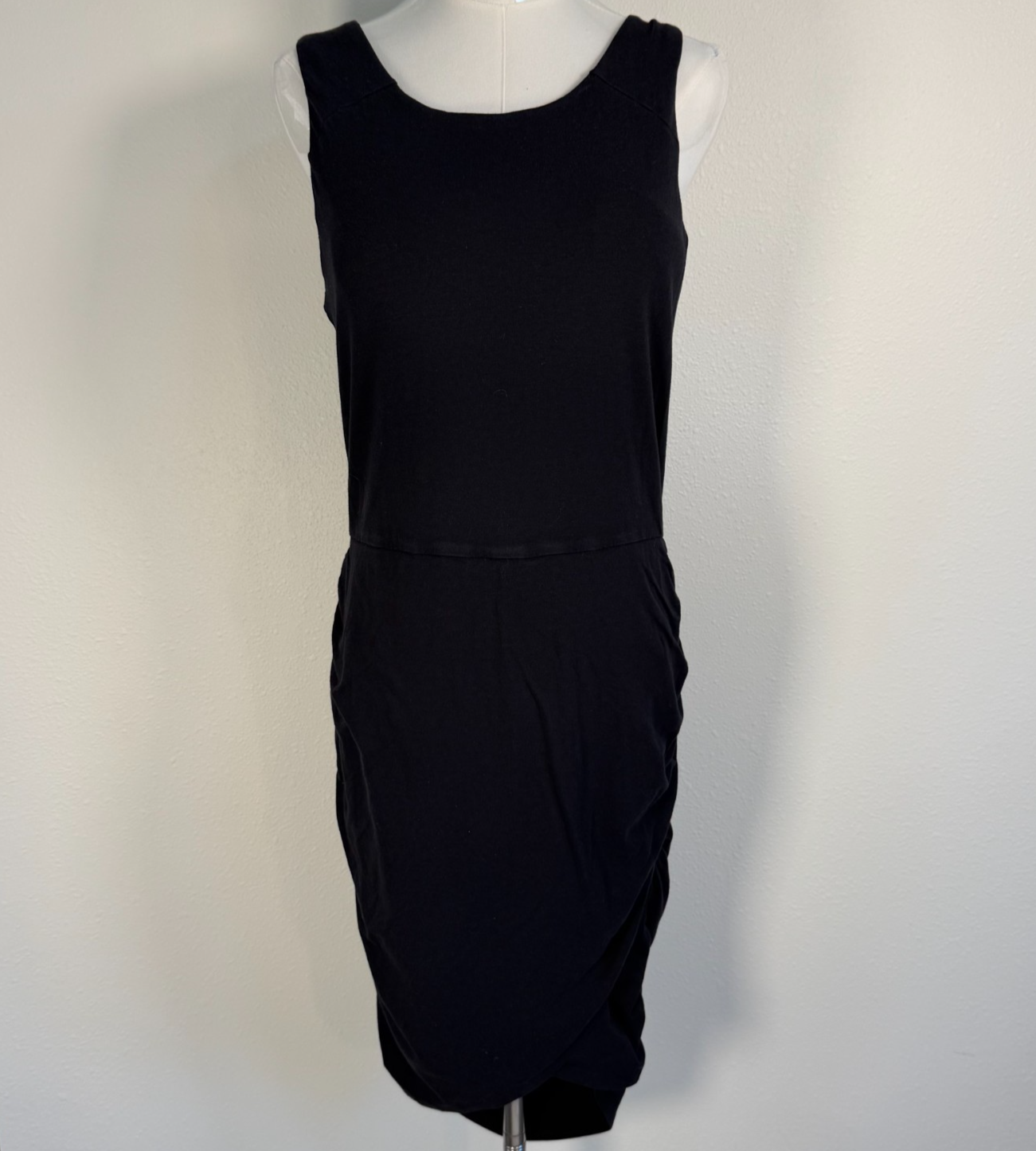 Athleta Sleeveless Dress Women Black Ruched Midi Built-In Bra Size M