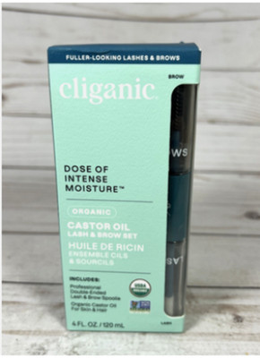 Cliganic Organic Castor Oil, 100% Pure (4 oz Glass Bottle with Eyelash Kit) - Fo