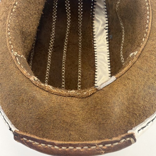 Handmade, Leather Bowler Hat Brown White Steampunk Western Costume Artisan - Afbeelding 8 van 16