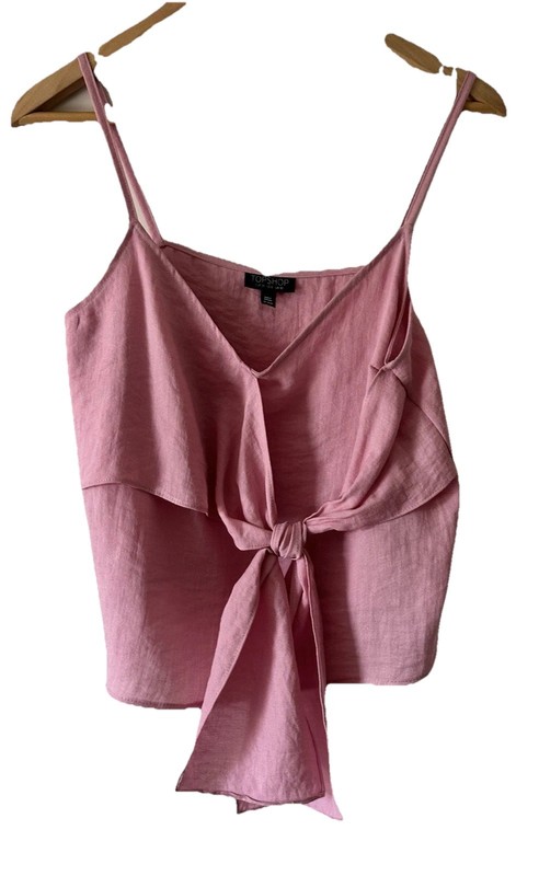 Topshop Women’s Sz 6 Tank Top Pink Spaghetti Straps Side Bow Viscose Casual